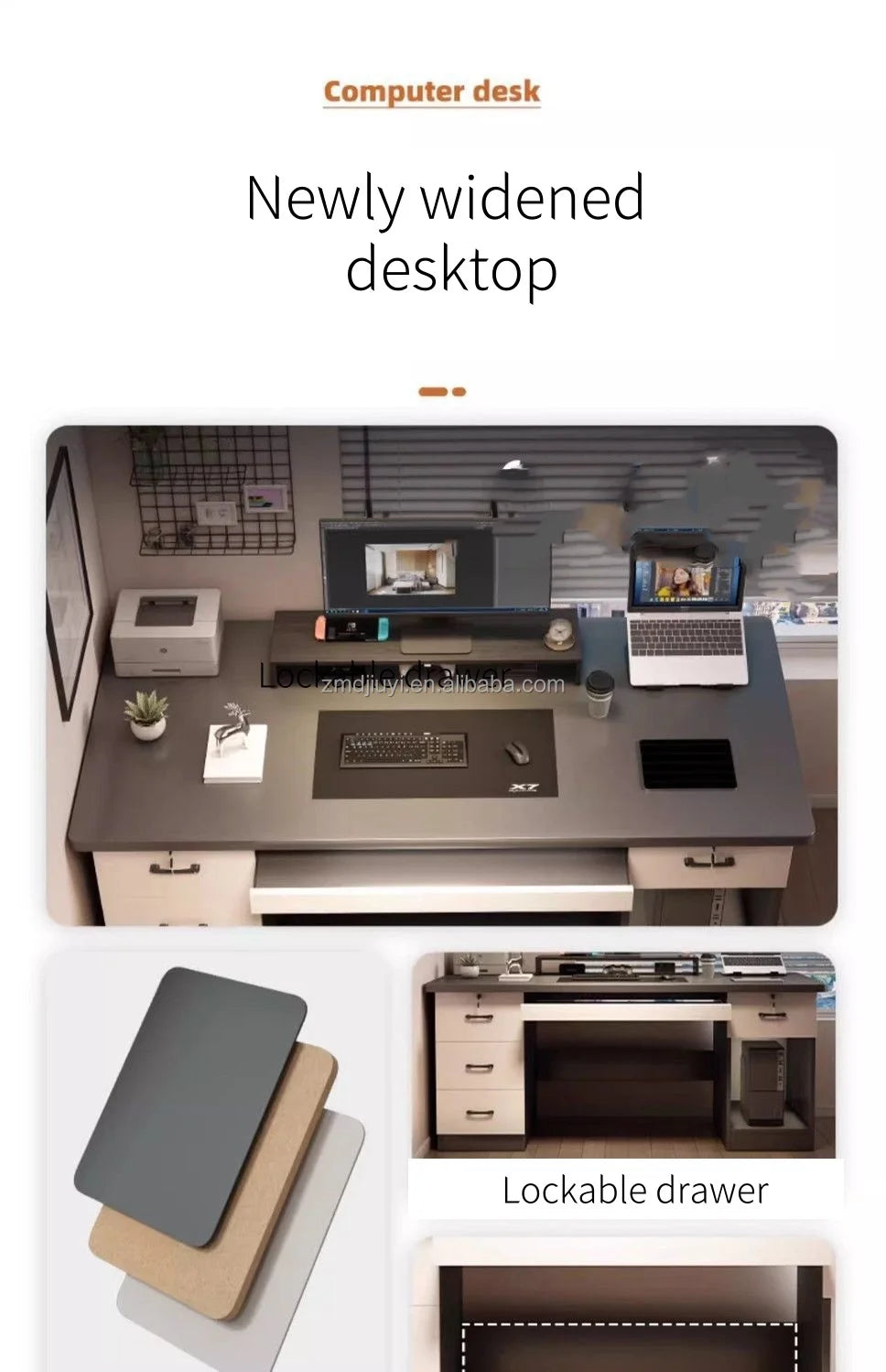 Desktop-Computertisch mit Schubladen für Heimlernen, Schreiben und Büromöbel. Großer Schreibtisch für den Schreibtisch