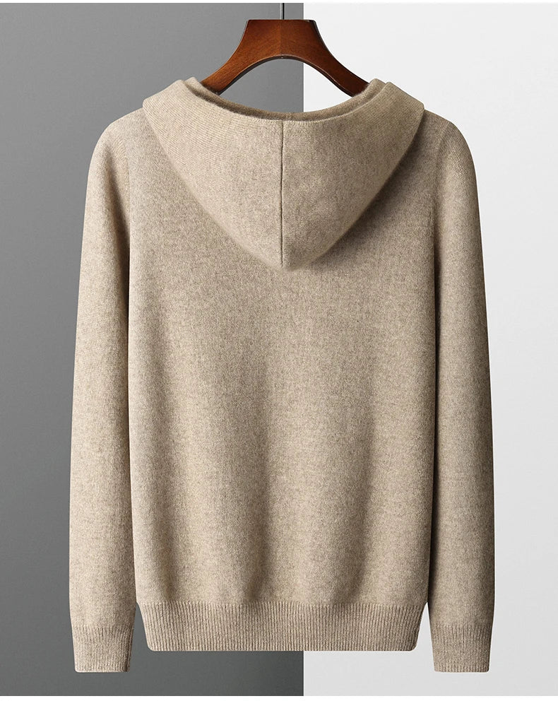 One-piece Hat with Pocket Men's Pullover 100% Cashmere Knitted Sweater Casual Comfortable Top Base Shirt Men's Clothing.