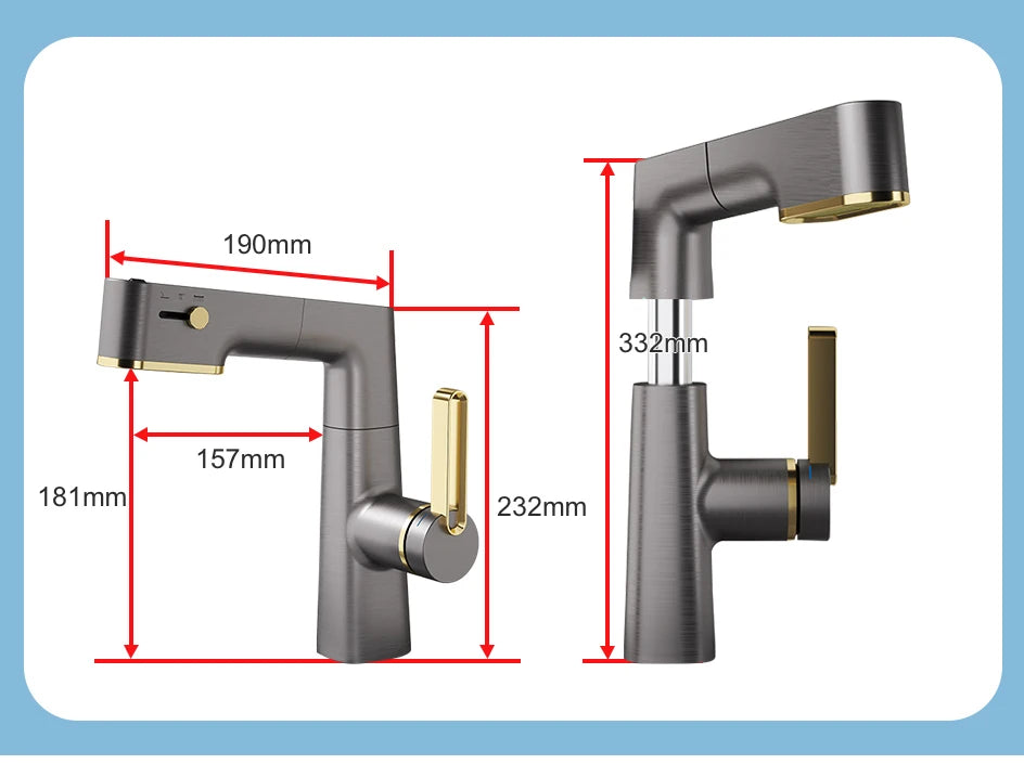 VGX Multifunctional Bathroom Faucets Pull Out Basin Mixer Sink Faucet Gourmet LED Display Tap 360° Tapware Crane Brass Chrome