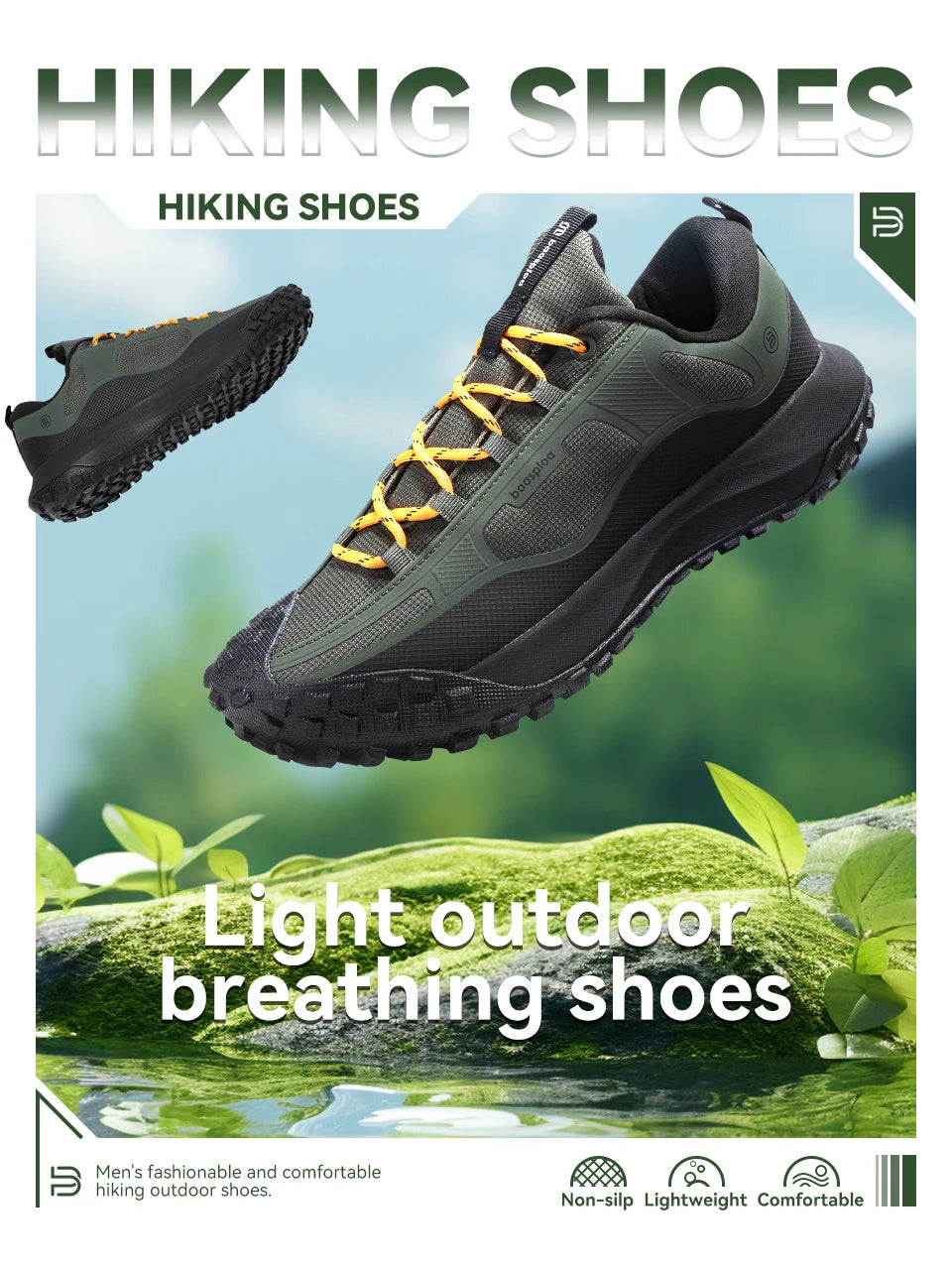 Baasploa Wanderschuhe Herren Outdoor Wasserdicht Camping Beständig Rutschfeste Turnschuhe Männlich Lässig Leichte Schnür-Wanderschuhe.