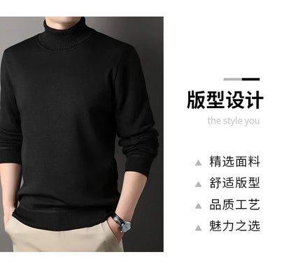 Men's Autumn Winter New Turtleneck Sweater Warm Cozy Solid Color Casual Bottom Knitted Pullovers Male Fashion Knitwear.