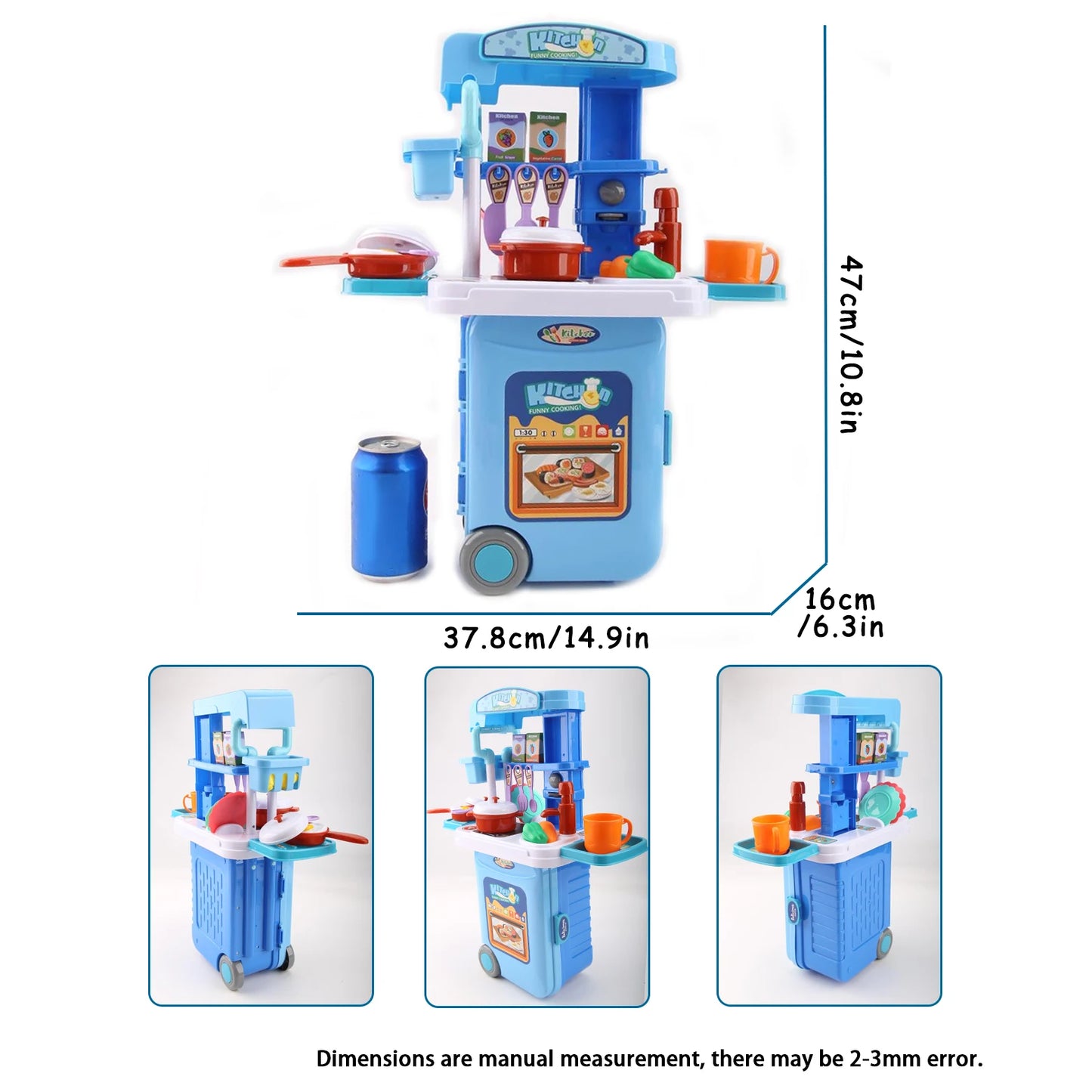 Mini 3-in-1 Kitchen Set Toy Kitchen Pretend Play Integrates Storage Boxes and Tableware Sets Portable Suitcase Cooking Kits Toys.