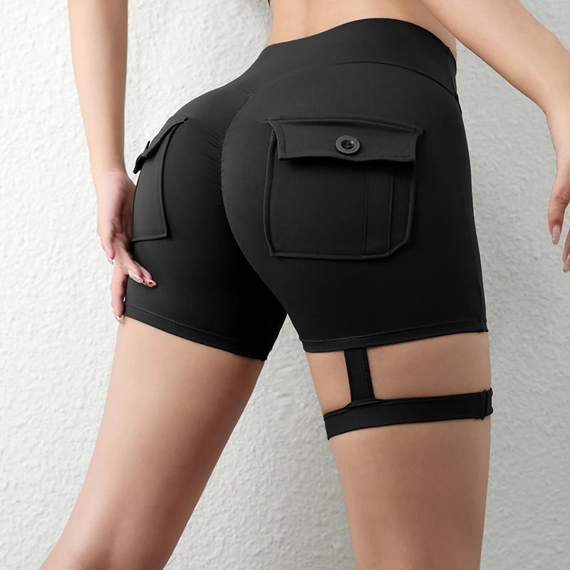 New Workout Fitness Training High Waist Scrunch Butt Seamless Sports Yoga Biker Shorts With Pocket For Women.