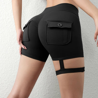 New Workout Fitness Training High Waist Scrunch Butt Seamless Sports Yoga Biker Shorts With Pocket For Women.
