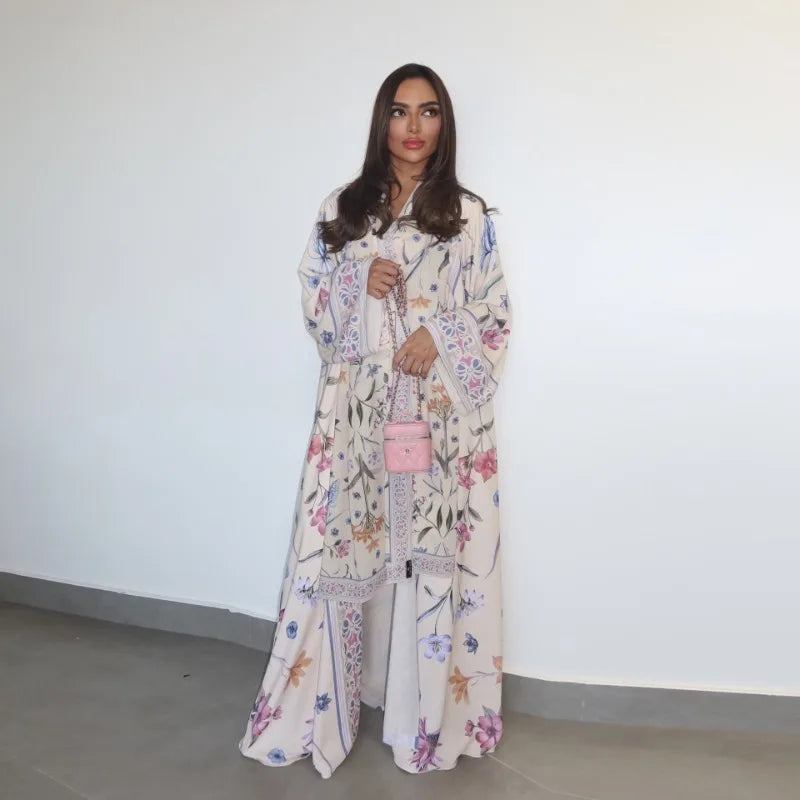 2025, Sommer-Strickjacke mit arabischem Blumenmuster für muslimische Frauen, elegante Dubai-Hijab-Abaya mit innerem islamischem Urlaubsoutfit, neues Türkei-Kleid.