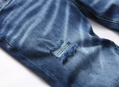 2025 Men's Ripped Jeans Luxury Brand Light Blue Holes Long Trousers Quality Male Fashion Stretch Slim Pants Men Skinny Jeans.