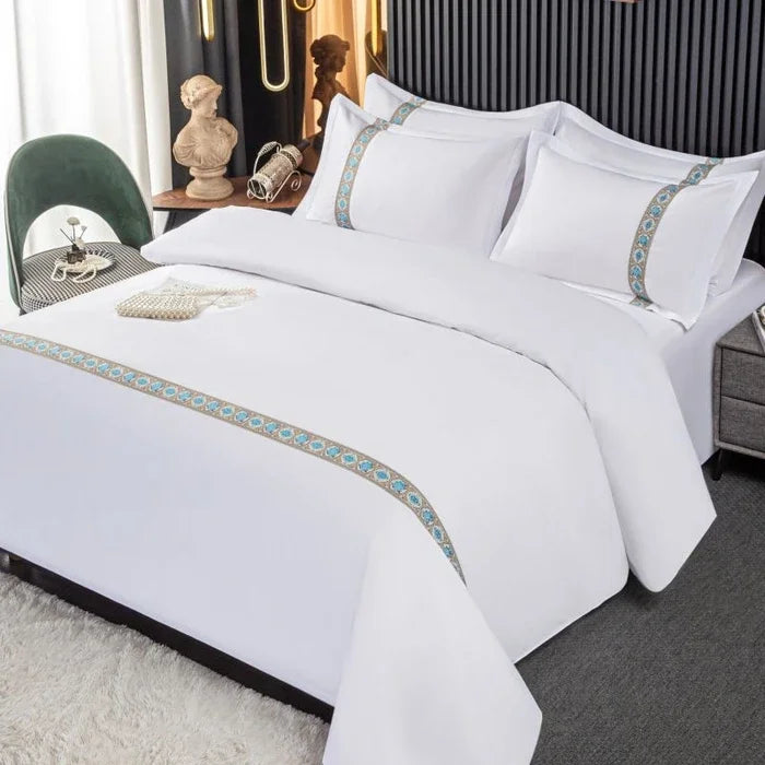 New 140g twill thickened hotel four-piece hotel linen pure white single quilt set webbing hotel bed and breakfast