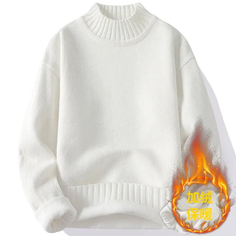 New Winter Men Mock Neck Turtlenecks Pullovers Fleece Warm Knitted Sweaters Good Quality Male Solid Outwear Casual Sweaters 3XL.
