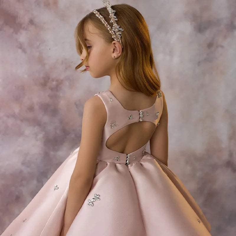 Luxus-Kleider für Kinder, rosa Satin-Prinzessinnenkleid für Mädchen, Klavieraufführung, formeller Abschlussball, Party, Geburtstag, Hochzeit, geschwollenes Kleid.