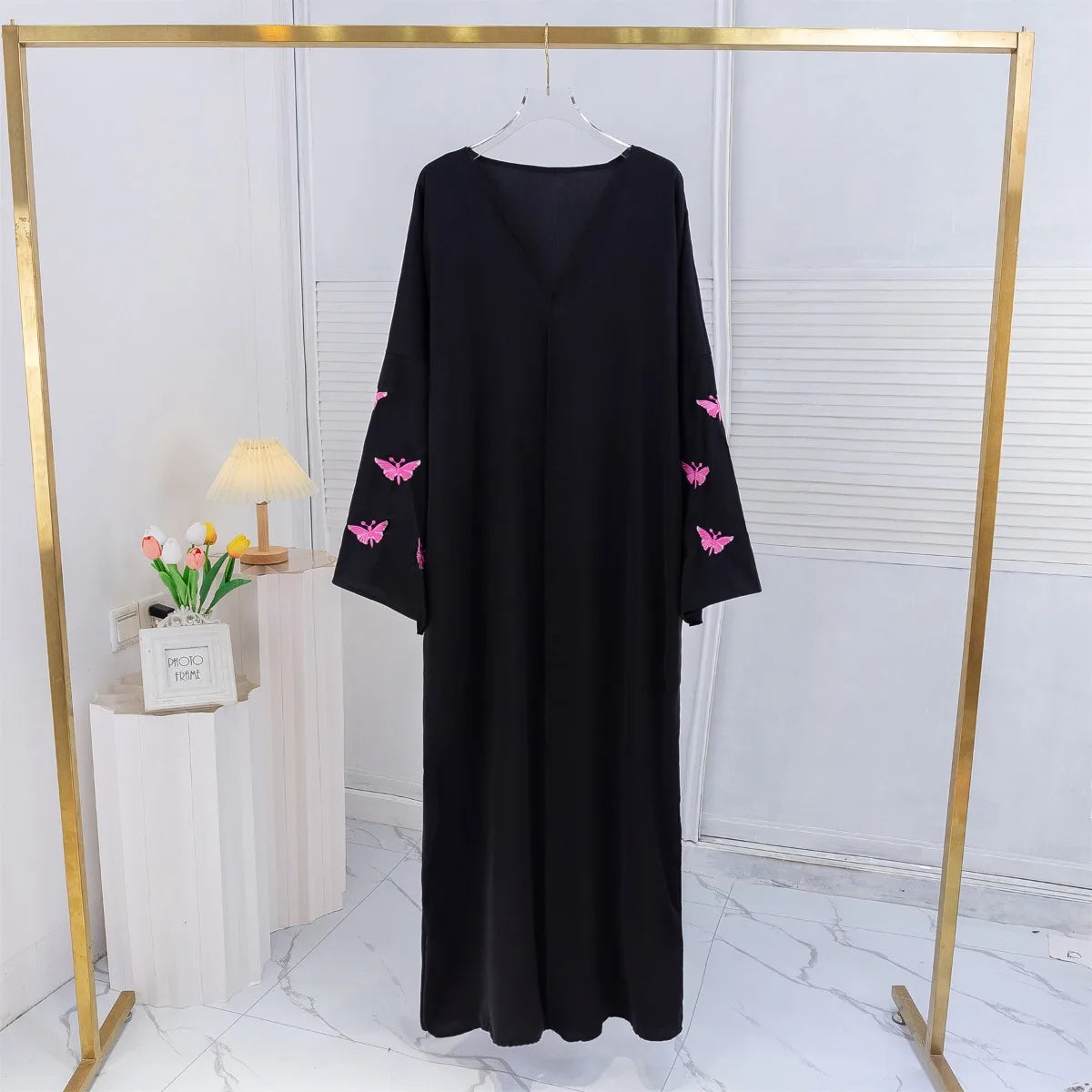 Butterfly Embroidery Open Front Abaya Women Long Sleeve Maxi Length Dress Muslim Abayas Kaftans Women Jilbabs Women's Clothing