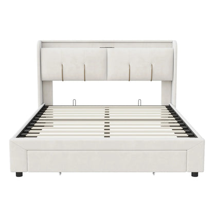 Lazy space Samt gepolsterter Bett rahmen mit RGB-Licht, USB-Anschluss Kopfteil, hydraulische Aufbewahrung sbett box, Doppelbett 140/x cm