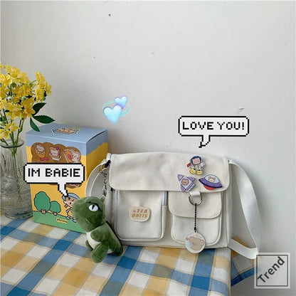Cute Canvas Bag Wild Student Women Handbags Shoulder Bag Female Japanese Harajuku Diagonal Crossbody Bags for Girl Pouch Bolsas.