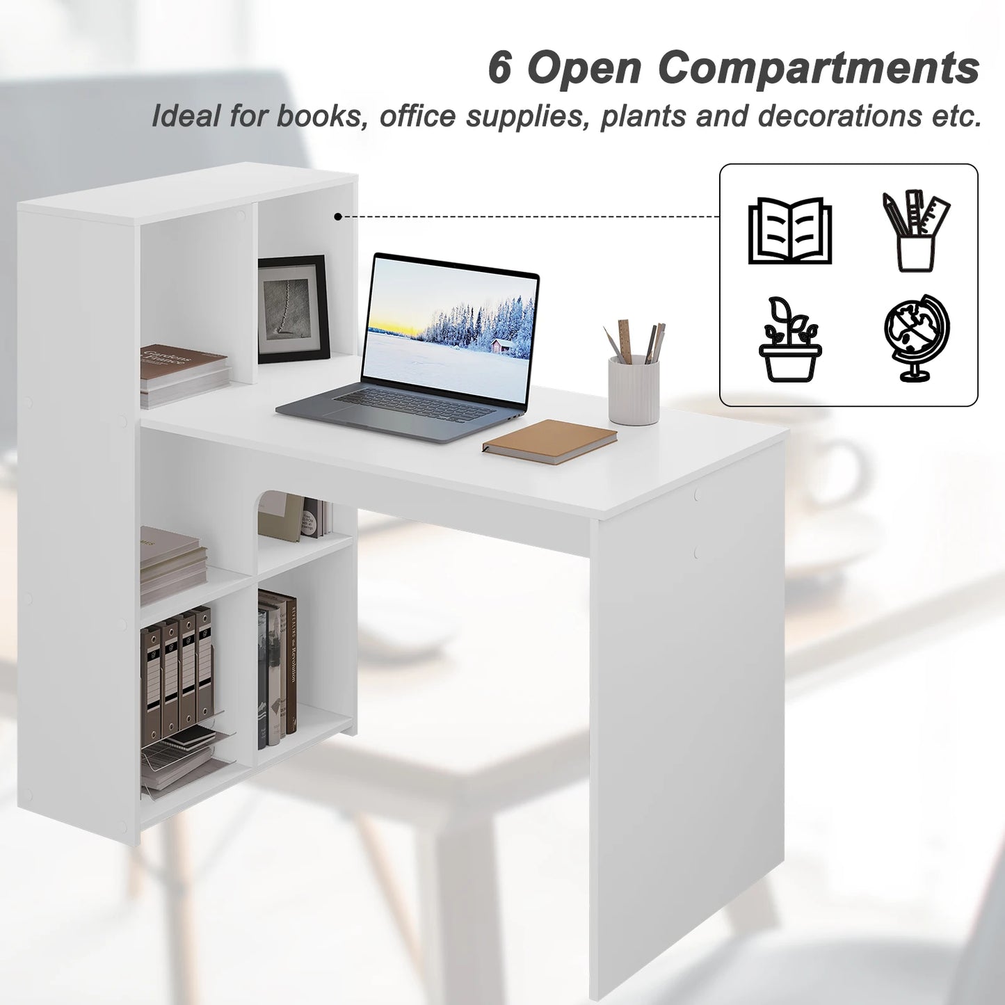 WOLTU Weißer PC-Computertisch aus Holz, Büro-Ecktisch mit Ablagefach, 120 x 63 cm, Arbeitsplatz für Arbeitszimmer, Wohnzimmer, Schlafzimmer