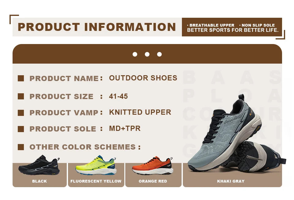 Baasploa Männer Wanderschuhe Komfort Tragen Beständig Outdoor Schuhe Männer Atmungsaktives Mesh Casual Turnschuhe Klettern Nicht-Slip Spitze Up.