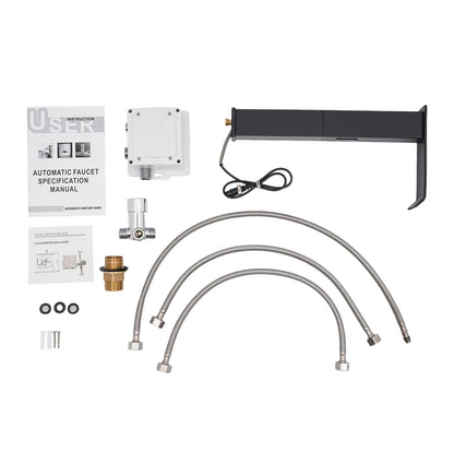 Touchless Sensor Faucet with Waterfall Spout, Adjustable Temperature Valve, Black Finish, Ideal for Kitchen and Bathroom Use