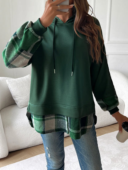 Women's Hoodie For Autumn And Winter 2025; Color-blocked Casual Pseudo Two-piece Raglan Long-sleeved Sweat For Women.