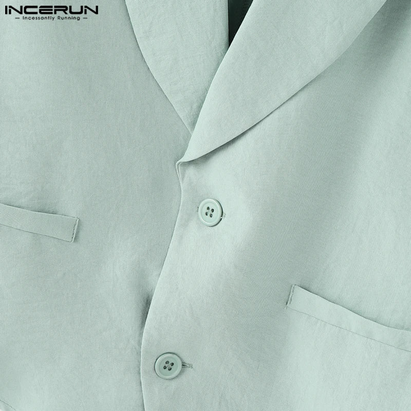 INCERUN Summer Men's Sets Solid Color Sleeveless Tops Tee Buttons Summer Long Pants Male Two-piece Suits Streetwear 2PCS S-5XL