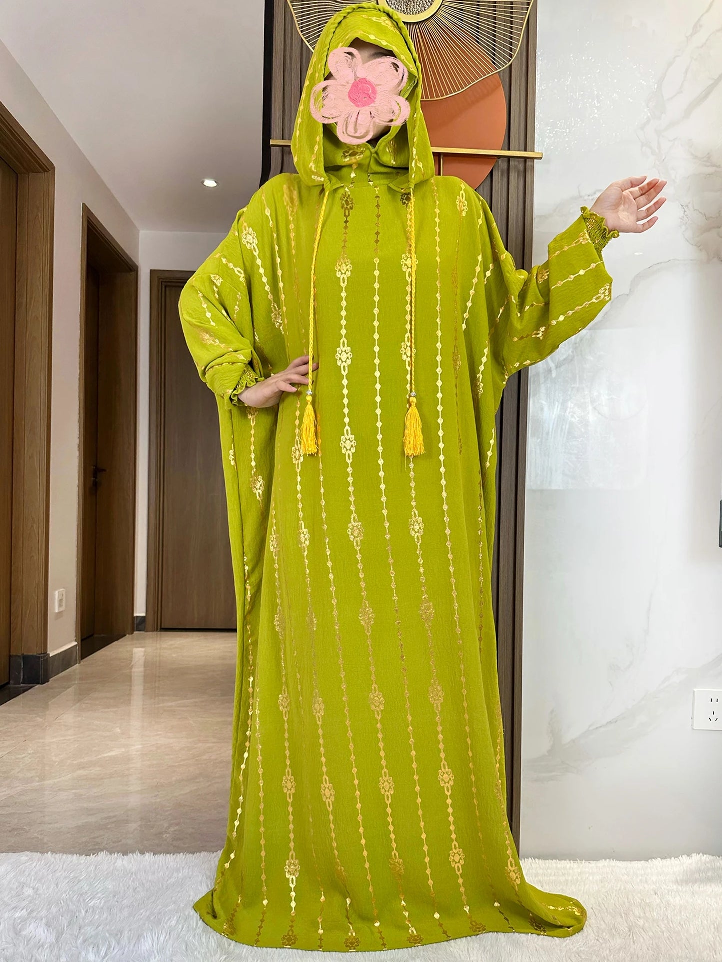New Cotton Ramadan Muslim Two-Hat Abaya Dubai Turkey Islam Prayer Clothes Gold Dust   Dress Islam Women Dress Kaftan.