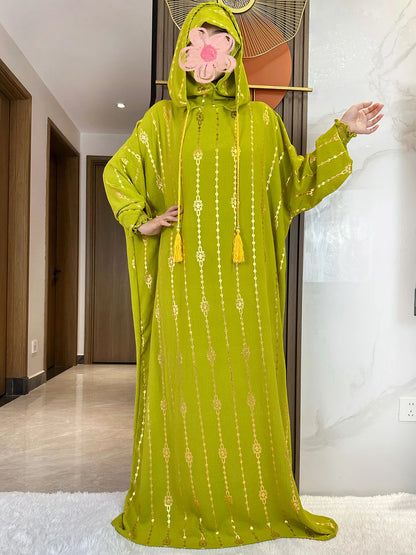 New Cotton Ramadan Muslim Two-Hat Abaya Dubai Turkey Islam Prayer Clothes Gold Dust   Dress Islam Women Dress Kaftan.