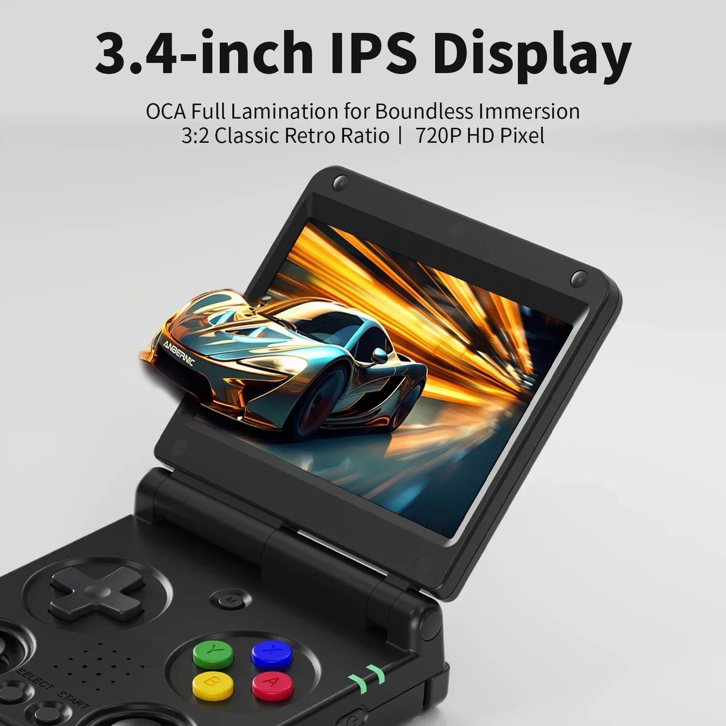 ANBERNIC RG34XXSP Flip Handheld Console 3.4'' IPS Screen Linux 64-bit 64G 5000+ Games Supports 5G WIFI HD-MI TV Output Streaming.