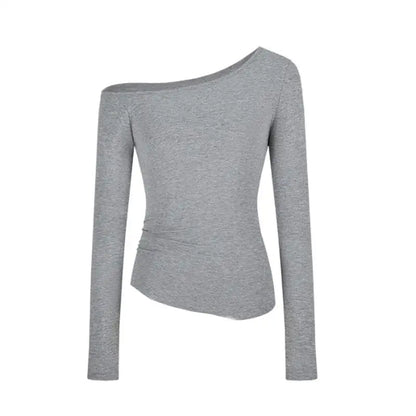 Vintage Solid Off Shoulder T Shirt Women Autumn Sexy Slash Neck tshirts Cotton Long Sleeve Chic Irregula Streetwear Slim Top Y2k