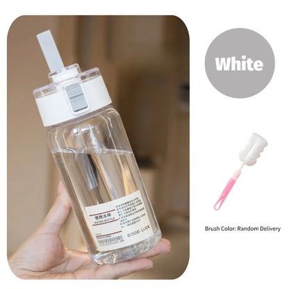 Kawaii Plastic Transparent Water Bottle Leakproof Simple Portable Outdoor Travel Office Water Bottle Juice Cup Beach Drinkware