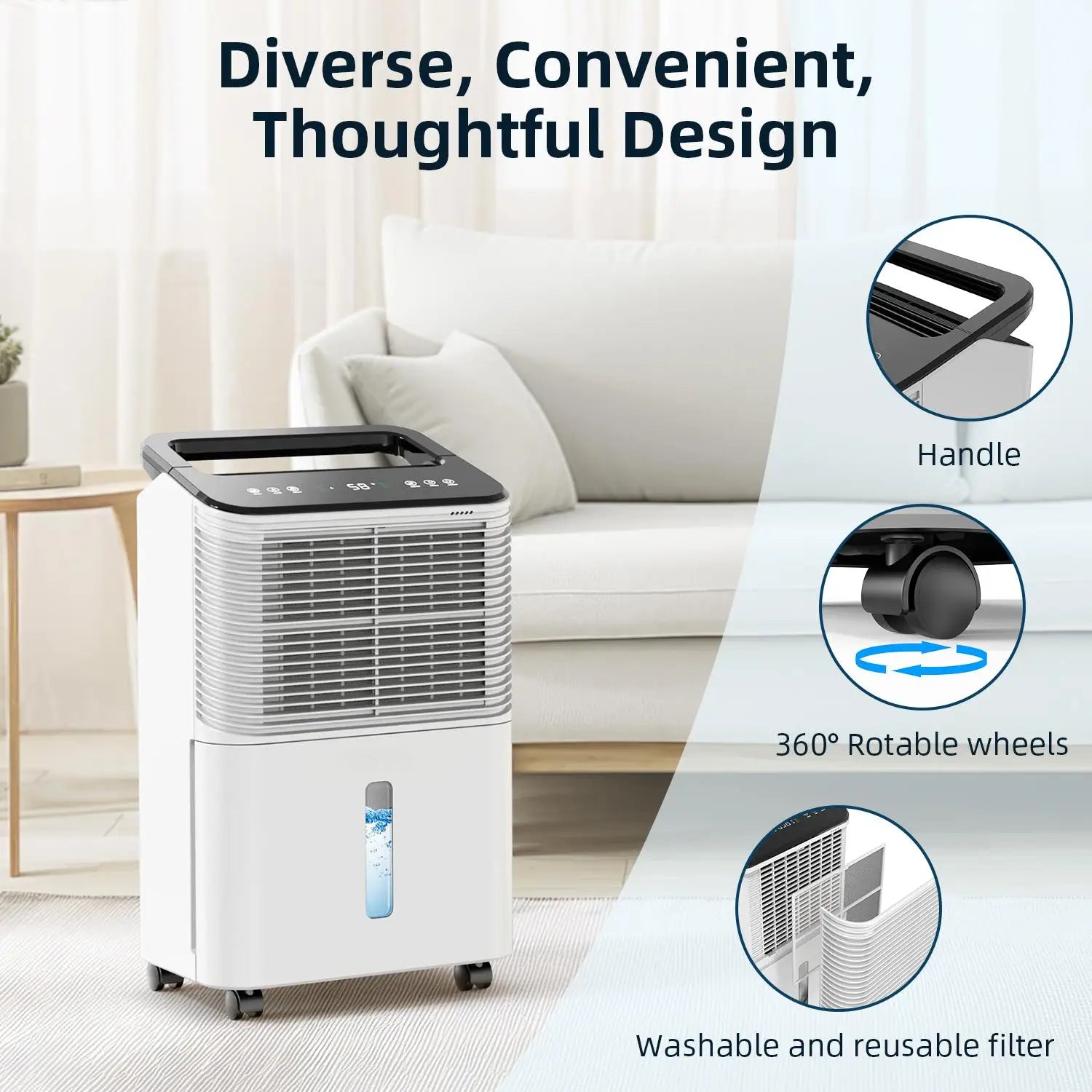 Dehumidifier 16 L/day, Ultra-quiet Electric Intelligent Central Control, Auto Mode, Moisture Display, 24h Timer Home Appliances.