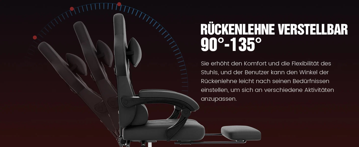 WOTSTA Gaming-Stuhl, ergonomischer Bürostuhl, Renncomputerstuhl, höhenverstellbarer Computerstuhl mit Kopfstütze