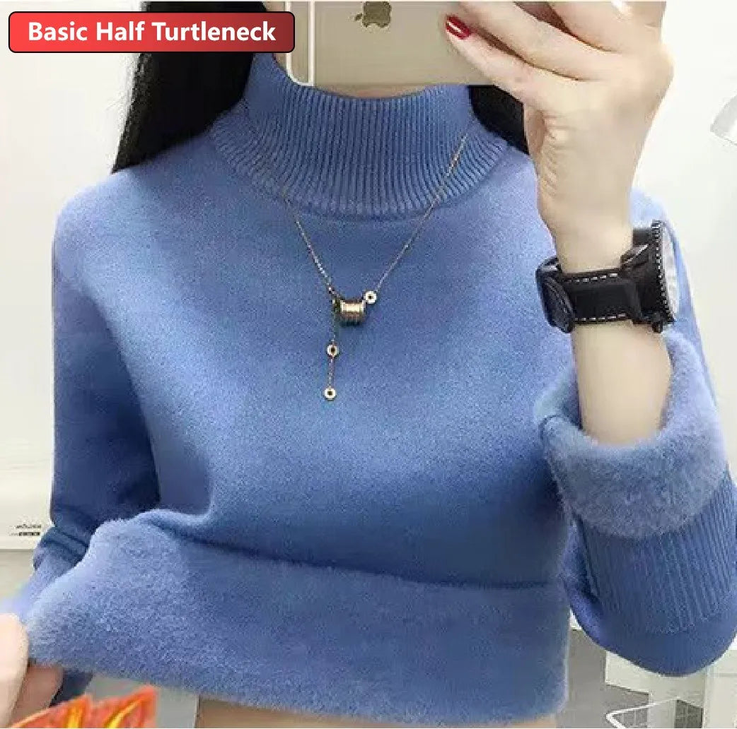 Rollkragen Winter Pullover Frauen Elegante Verdicken Samt Gefüttert Warme Sueter Gestrickte Pullover Schlank Tops Jersey Strickwaren Jumper Neue
