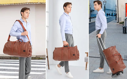 2025, neue wasserdichte Leder-Tasche mit großer Kapazität, abnehmbarer Trolley-Handtasche, Anzug, Kleidung, Reisetasche, Business, umwandelbare Gepäcktasche.