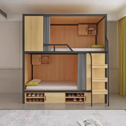 Obere und untere Etagenbetten, Schulwohnheim, Apartmentbett, Jugend, Hostel, Raumkapsel, All-Inclusive-Bett, Stahl, Holz, kombiniert, Mutter