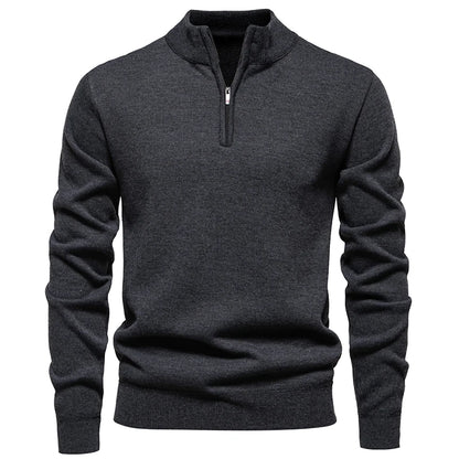 Autumn Winter Men's Half Zipper Knitted Pullovers Solid Slin Fit Casual Sweater Male Fleece Warm Stand Collar Pullover Sweaters