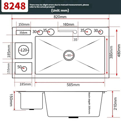 Smart Digital Display Waterfall Faucet Kitchen Sink With Knife Holder and Trash Can Household Wash Dish Basin Large Single Slot