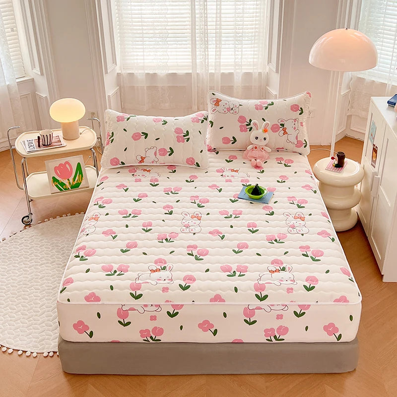 Quilted Mattress Cover For Kids Single/Double Size Rabbit Printing cubre colchón 200X220cm Anti-Mite 매트리스커버 Queen/King Size 매트리스.