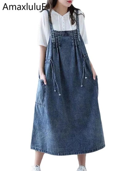 AmaxluluE 2023 Sommer Frauen Mode Übergroßen Ärmellose Denim Kleider Lose Lange Kleidung Klassische Luxus Casual Vintage Vestidos.