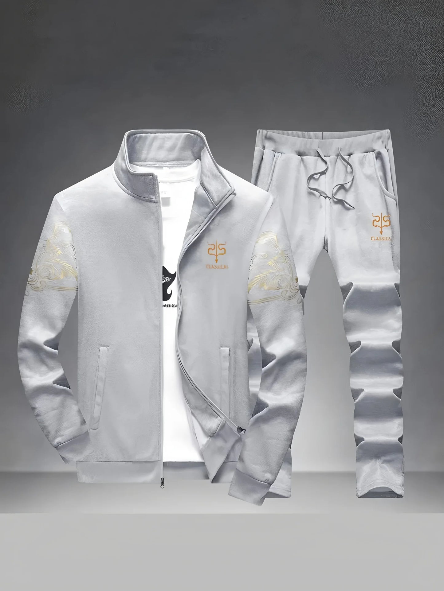 Autumn and winter men's set zipper Stand-up collar sportswear set suitable for fitness running exercise 2 pieces set