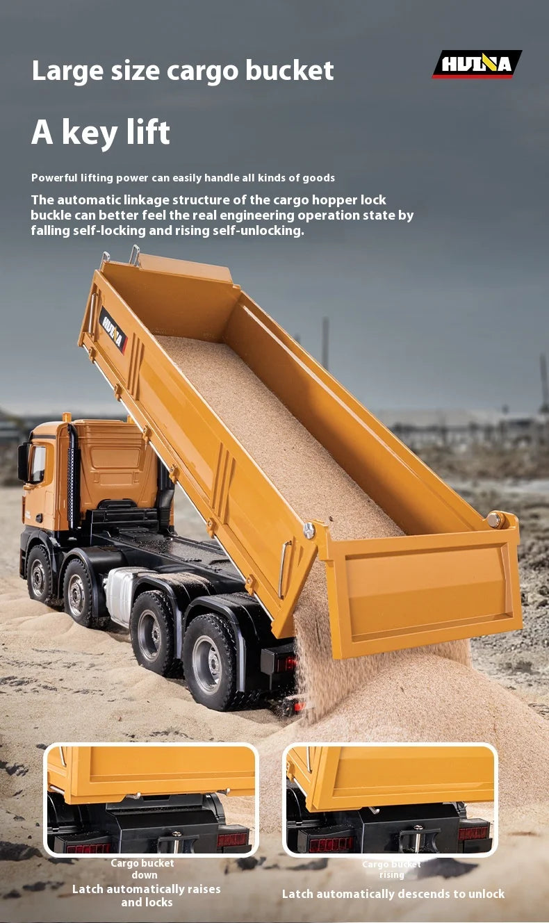 Huina Large 50Cm Rc Dump Truck 1536 12Ch 1/14 Alloy Remote Control Engineering 8Wheel Heavy-Duty Dump Truck Cargo Model Boy Gift.