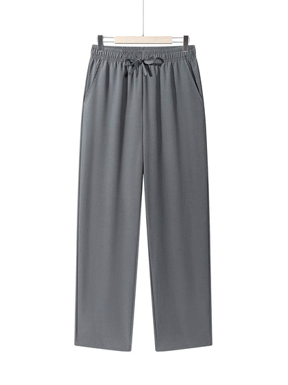 Summer Men's Straight Trousers Casual Solid Color Breathable Drawstring Long Pants Sweatpants Streetwear Men Baggy Pants.