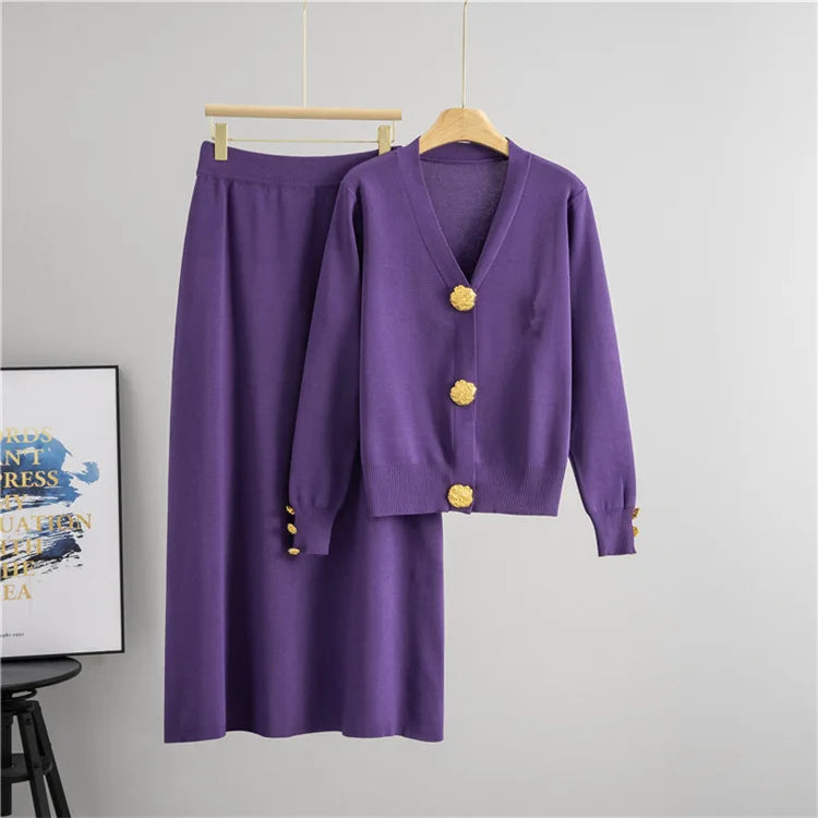 Women Knitted Sweater Muslim 2 Piece Set Cardigan Single Breasted Coat Long Skirt Suit Knit Outfits Morocco Autumn Winter 2025.