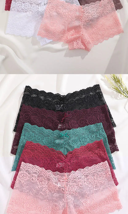 8Pcs/Set Sexy Lace Floral Boyshorts Underwear for Women Sexy Hollow Out Solid Panties Female Low-Waist Breathable Girls Lingerie.