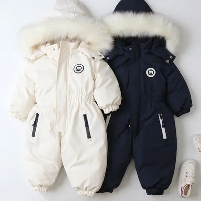 Plus Dicke Samt Bodys Kleidung Winter Baby Wasserdicht Mit Kapuze Einteiliges Mädchen Jungen Overalls Ski Anzug Infant Dicke Warme strampler.