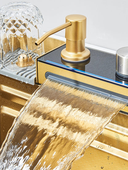 Große 304 Küchenspülen, 75 x 45 cm, Edelstahl, Küchen-Wasserfall-Waschbecken, Digitalanzeige, großes Einzelwaschbecken, Geschirrspüler-Wasserhahn