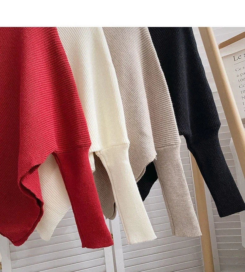 2025 Korea Herbst Winter Frauen Mode Unregelmäßigen Lose Stricken Pullover Vintage High Neck Langarm Weibliche Pullover Chic Tops.