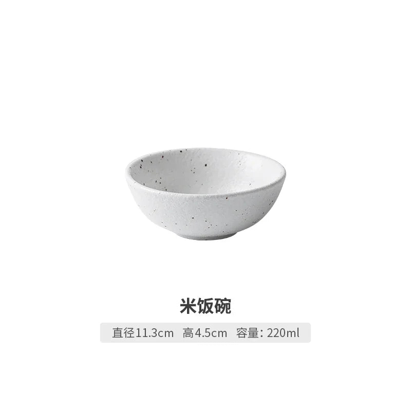 Japanese-style Tableware Set Bowls and Plates Round White Ink Point Dinner Plates Home Creative Western Dishes Dinner Plates.