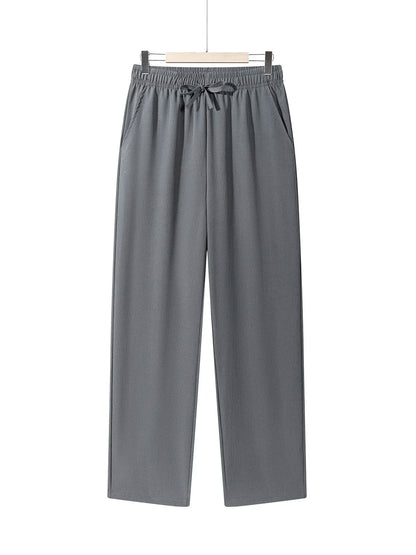 Summer Men's Straight Trousers Casual Solid Color Breathable Drawstring Long Pants Sweatpants Streetwear Men Baggy Pants.