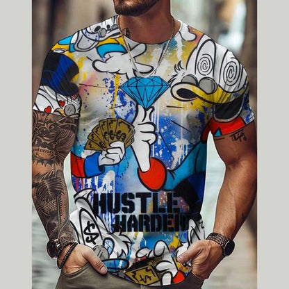 Disney Summer Men Donald Duck T-Shirt Cute Cartoon Print Tops Tees Fashion Short Sleeve Clothing Male Daily Casual Streetwear.
