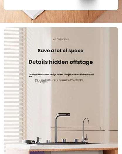 Household Intelligent Stainless Steel Kitchen Sink Digital Display Waterfall Wash Dish Basin Honeycomb Emboss Large Single Slot