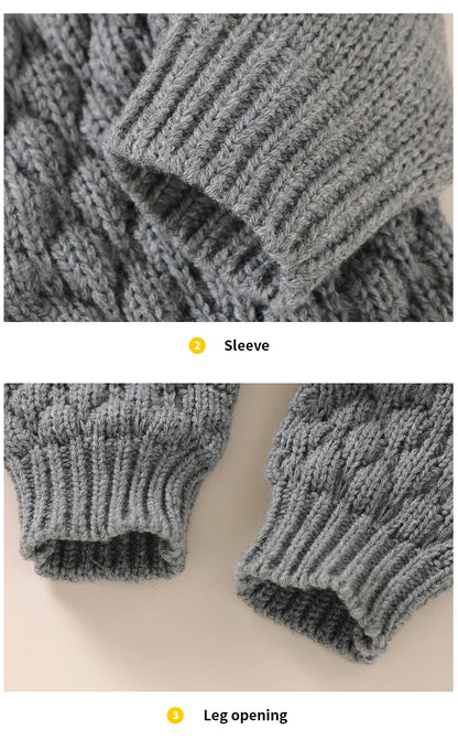 Autumn Baby Rompers Solid Long Sleeve Knitted Newborn Boys Girls Winter Outwear Jumpsuits Hats Clothes Sets 0-18m Infant Outfits