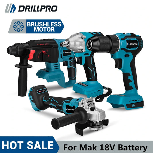 Drillpro Elektrowerkzeug-Set, 800 N.M, elektrischer Schraubenschlüssel, Bohrhammer, 13 mm Bohrmaschine, 125 mm Winkelschleifer für Mak 18 V