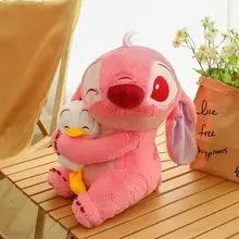 20-40cm Anime Cartoon Pink Angel Series Lilo & Stitch Doll Cute Hug Duck Stitch Plush Toy Soft Stuffed Kawaii Kid Birthday Gift.